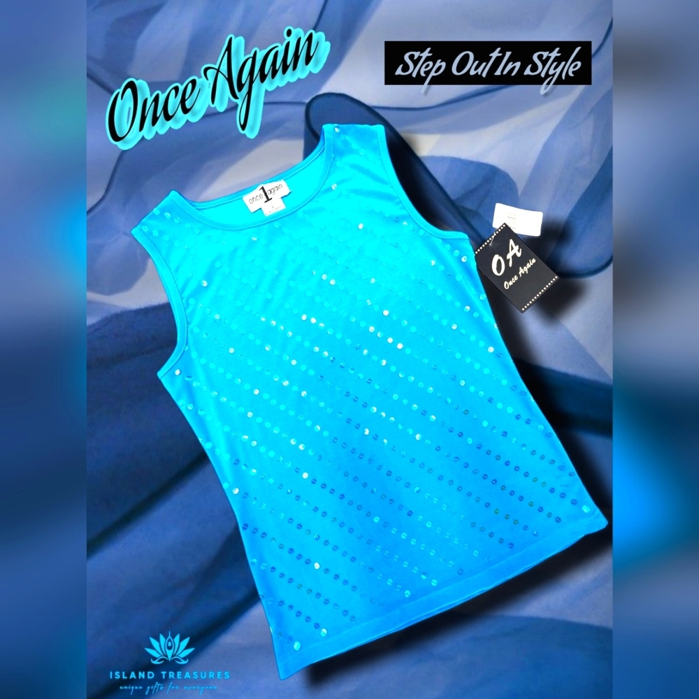 NWT Once 1 Again Ladies Blue Sequin Size Small Sleeveless Top